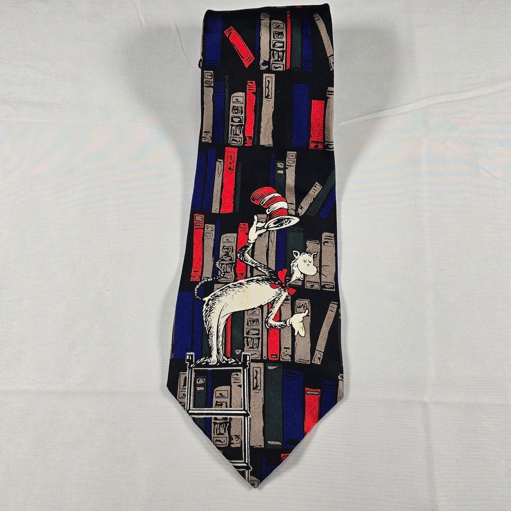 Dr. Seuss Cat in the Hat Library Books Silk Tie Teacher Book Lover Novelty